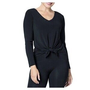 Spanx Better Base Long Sleeve Convertible Tie Top Womens M Black Stretch V Neck